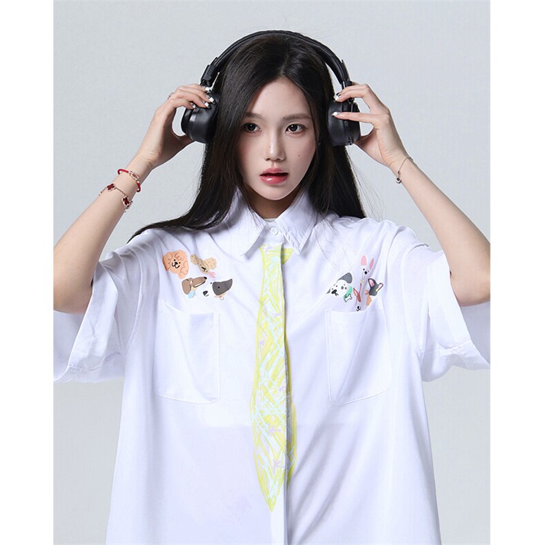 美式手绘涂鸦衬衫男夏季小众潮牌设计感短袖衬衣25XC33160-特批46图片