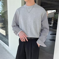 新款男士拼接条纹长袖套头针织毛衣修身弹力百搭休闲上衣男B48，男装针织衫/毛衣，星座1116A-2（原606A-1）
