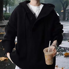 重磅秋冬装北极绒开衫毛衣美式复古休闲慵懒风针织衫加厚连帽外套，男装针织衫/毛衣，电商A486-1