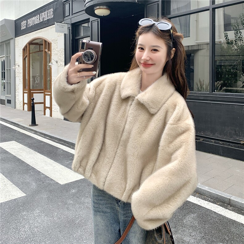 小个子翻领皮毛一体外套2C259-2507-P205-K298,女装短外套,2C259