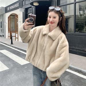 小个子翻领皮毛一体外套2C259-2507-P205-K298图片