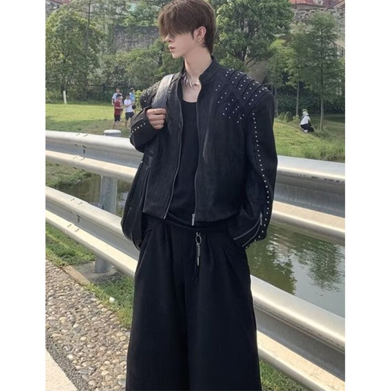 铆钉磨砂纹理皮衣日系文艺时尚慵懒潮流新款百搭简约气质JS568,男装皮衣,星座1116A（原606A-3）