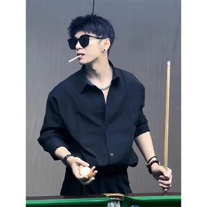 抖音得物品质二开 26春装中性风冰丝休闲长袖衬衣垂感宽松上衣W88图片