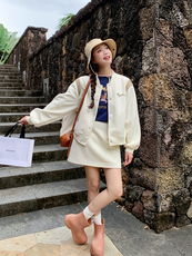 2024秋冬季设计感拼色棒球服外套修身吊带背心辣妹半身短裙套装女，女装套装/套裙，浙宝192（原082）