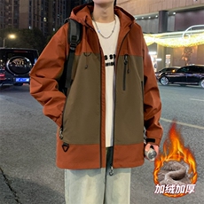 AJ129-P98冬季加绒加厚连帽冲锋衣防风防水插色拼接棉衣外套，男装棉衣，星座109