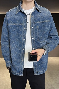 店主风牛仔衬衣男2025秋款工艺水洗牛仔蓝衬衫男士B317/5806/P110图片