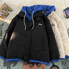 F20-P76冬季潮流百搭面包服外套假两件棉服男港风bf拼接连帽棉衣，男装棉衣，星座512-6
