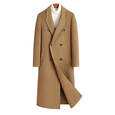 新款男士中长款戗驳领双排扣呢子大衣309B-3-338-P290，男装毛呢大衣，星座1409-3