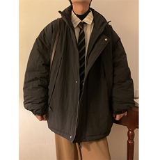 冬季潮牌日系纯色简约加绒加厚保暖防寒休闲棉服外套MY9079-P100，男装棉衣，电商A128