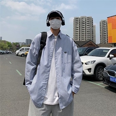 条纹衬衫男长袖日系港风宽松帅气衬衣韩版百搭休闲外套CS224-p30，男装衬衫，星座1008