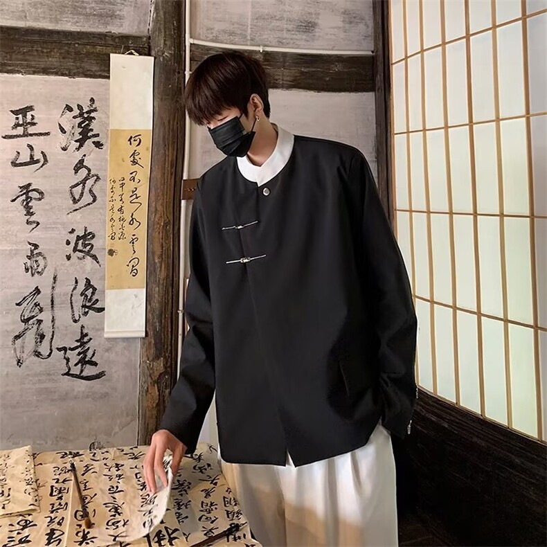 新中式男装风外套男高级感痞帅盘扣轻熟风斜襟垫肩夹克中山装,男装夹克,星座601-2