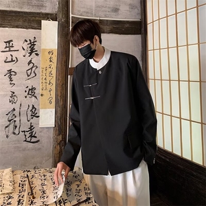 新中式男装风外套男高级感痞帅盘扣轻熟风斜襟垫肩夹克中山装图片