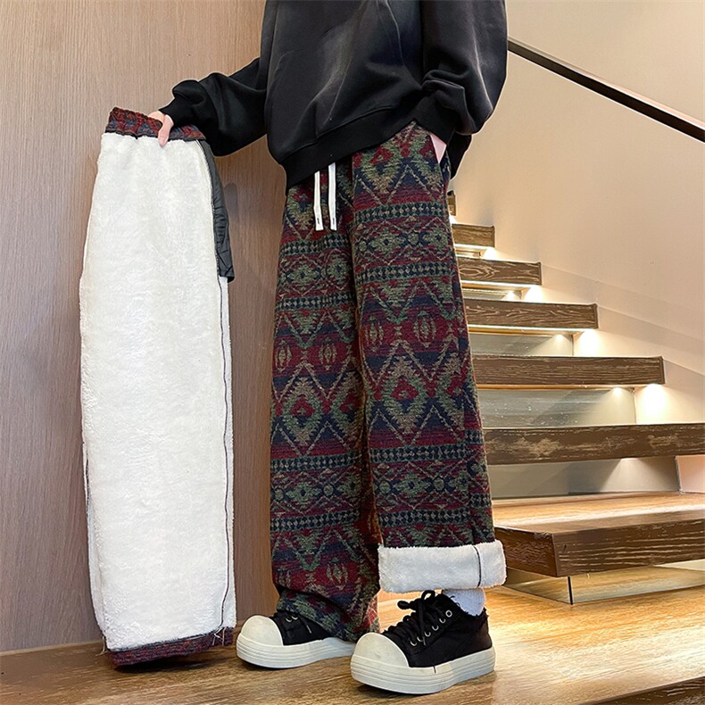 8XL-M羊羔绒裤子男冬季加绒加厚民族风重磅针织棉裤大码KZ023P78,男装民族服装,电商B312