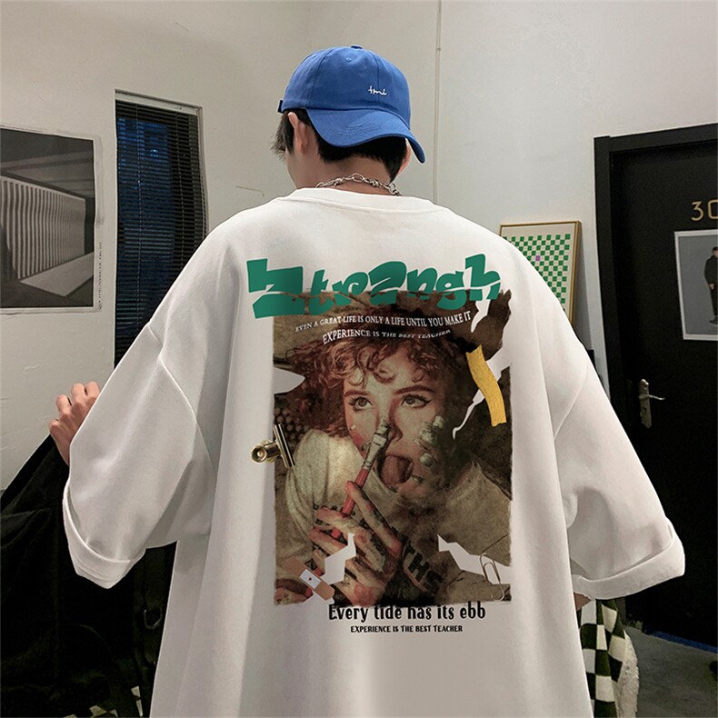 量大优供视频买家秀220克美式短袖t恤T2311得物直播有280克品质,男装T恤,电商A486