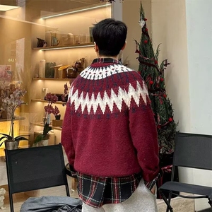 工装美式复古重磅冰岛毛衣男圆领费尔岛提花慵懒风针织衫秋冬M521图片