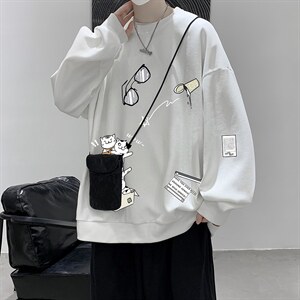 华夫格卫衣圆领卫衣男大码长袖t恤男外套 HW76115-P30加绒款-P40图片
