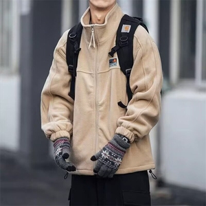 羊羔绒外套男士春秋冬刺绣立领摇粒绒抓绒羊羔毛薄款夹克 WA20图片
