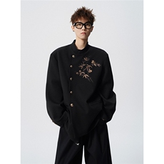 风竹子刺绣M-5XL大码95%涤纶5%氨纶中式西服XF78309特P70控128，男装西服，星座227-7