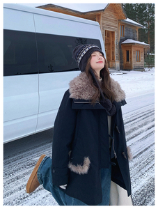 羊羔毛翻领加厚保暖派克服女冬巨好看中场款宽松外套图片