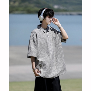 8XL-M 轻薄3D泡泡肌理感速干POLO衫男宽松印花冰丝短袖T恤CS529图片