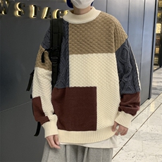 秋冬韩版高街外穿针织衫潮牌线衣撞色拼接宽松毛衣外套M647-P41，男装针织衫/毛衣，星座512-2