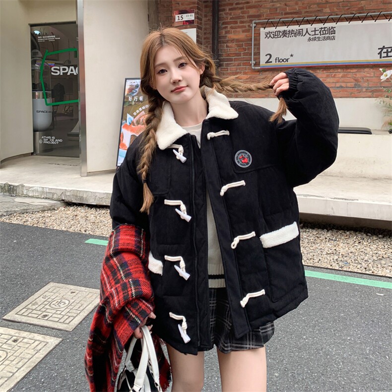 F24107-P105女显瘦外套冬季立领牛角扣加厚短款时尚百搭羽绒棉服,女装短外套,星座617A-2