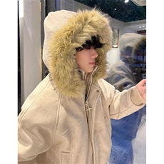 加绒加厚毛领连帽卫衣外套女宽松百搭运动风辣妹保暖上衣M367，男装棉衣，星座1116A（原606A-3）