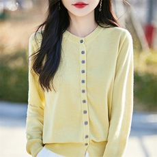 2025夏季新款圆领开衫女宽松百搭长袖套头单排扣外搭外套潮，女装针织衫/毛衣，暖圣羊羊绒