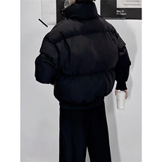 纯色假两件立领短款棉服外套男女同款冬季加厚面包服保暖黑色棉衣，男装棉衣，星座506A
