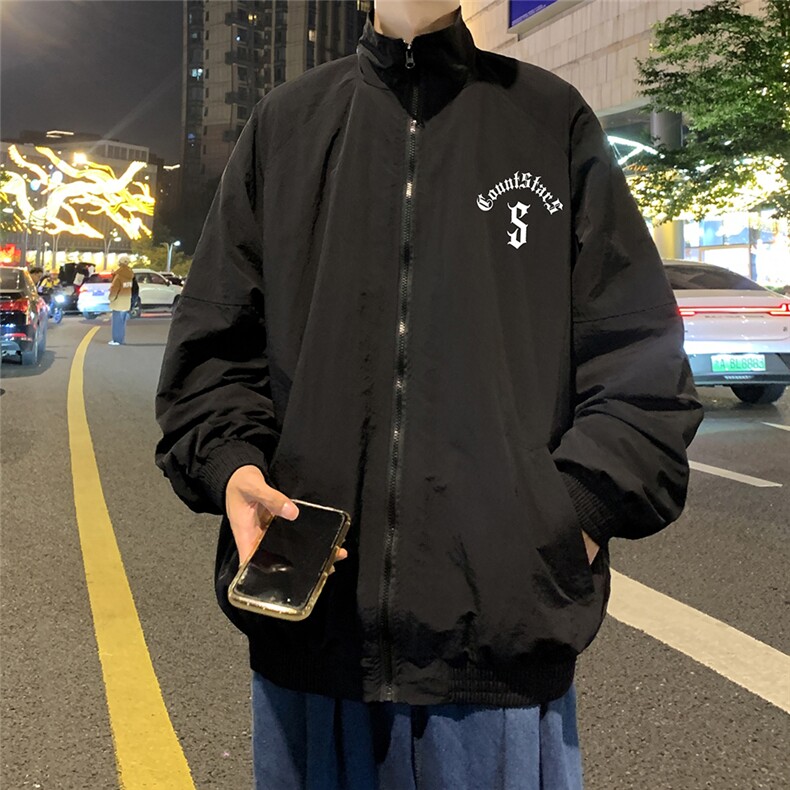 港风23新款秋季时尚百搭宽松字母印花夹克外套F6321P65控88图片
