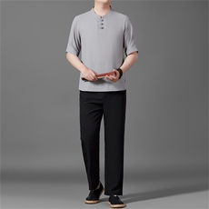 2025夏季亚麻绣花大码风男士透气棉麻盘扣长裤套装MJ5105T-P105，男装休闲套装，星座1105-3
