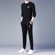 中年爸爸运动套装男秋季新款圆领运动服中老年男士春秋卫衣两件套，男装休闲套装，电商B212（原钱塘6029）