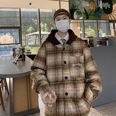 F47-P95秋冬潮牌宽松刺绣格子连帽外套美式高级感毛呢夹克男，男装夹克，星座512-6