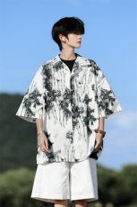 水墨花卉短袖花衬衫冰丝度假痞帅衬衣高级感夏威夷外套DC5015/P35，男装衬衫，电商B238