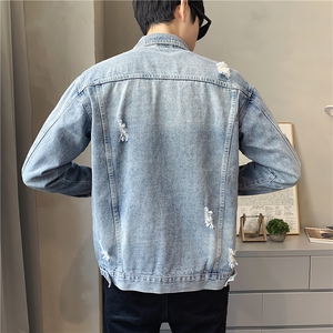 JK820-P85-现货店主风牛仔夹克肥仔量足破洞印花大码图片