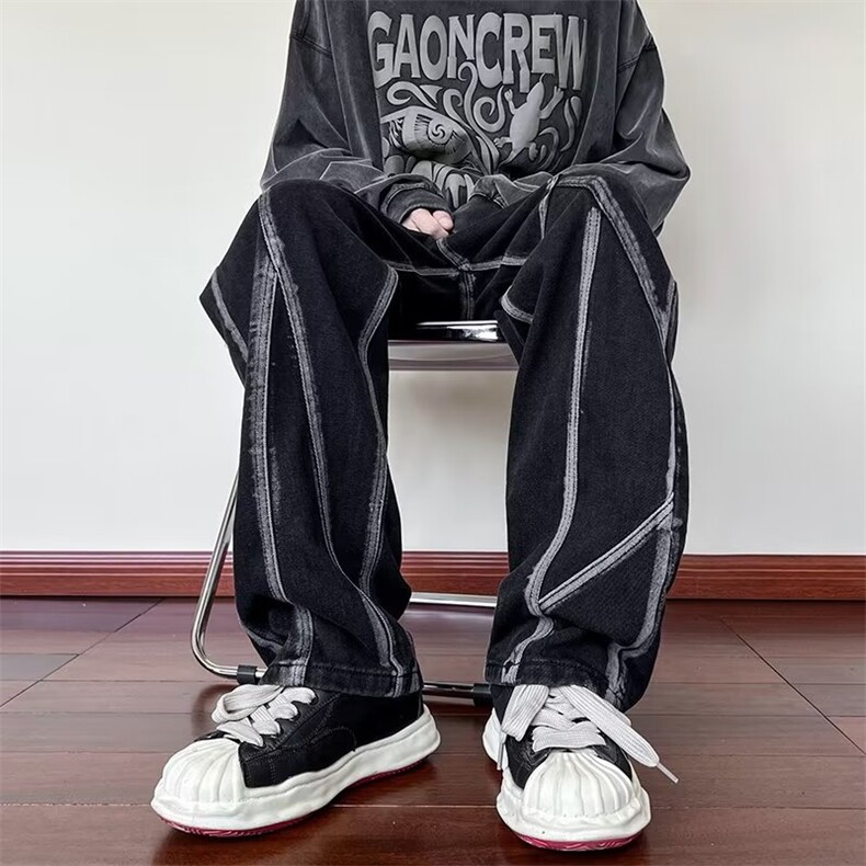 暗黑色牛仔裤男韩版潮流高街2025春秋新款ins宽松长裤K2242-P43,男装牛仔裤,星座412