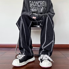 暗黑色牛仔裤男韩版潮流高街2025春秋新款ins宽松长裤K2242-P43，男装牛仔裤，星座412