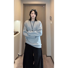 抖音得物品质美式高街重磅曼巴棉结构硬阔boxy版潮牌卫衣长袖T恤，男装T恤，电商A486