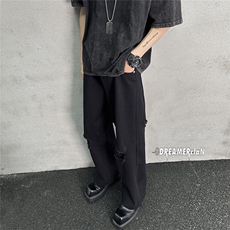 k707-p48-控68M-5XL抖音美式高阶黑暗破洞拉链宽松大码牛仔裤，男装牛仔裤，星座116