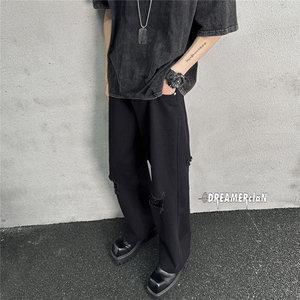 k707-p48-控68 M-5XL 抖音美式高阶黑暗破洞拉链宽松大码牛仔裤图片