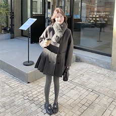 狐狸毛围脖收腰西装外套女羽绒内胆毛呢大衣6116P275K428[90绒]，女装毛呢外套，维壹