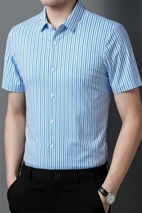 男士夏季衬衫休闲时尚潮流简无痕百搭免烫衬衣中青年男装 P68图片