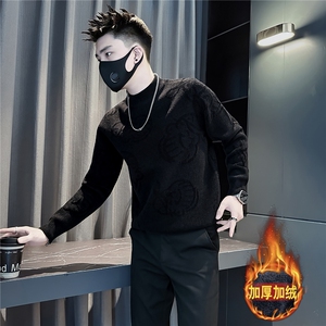 加绒提花半高领毛衣男社会小伙店主风301C-M100-P78控108图片