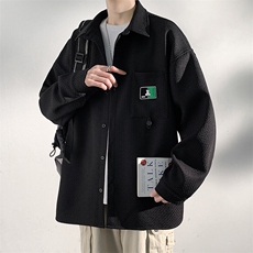 2025春款潮流华夫格oversize贴标长袖衬衫男大码衬衣外套C812-P45，男装衬衫，电商A001