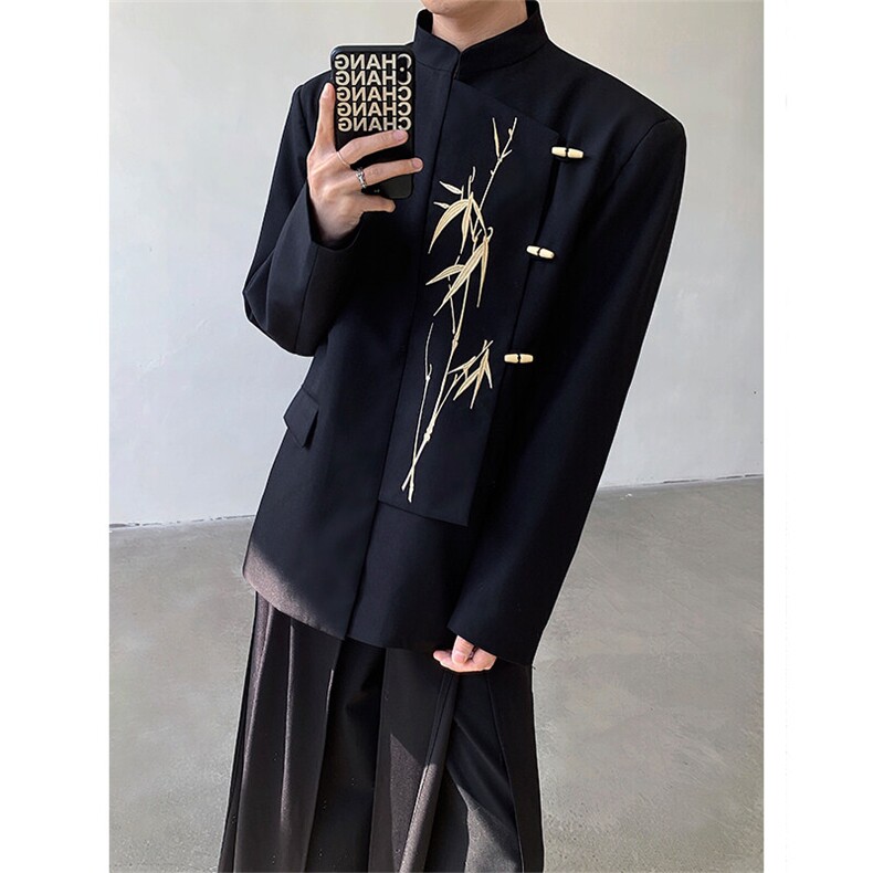 现货！25品质TR刺绣礼服新中式金竹立领西服男女同款xz97-p128，男装西服，电商B288