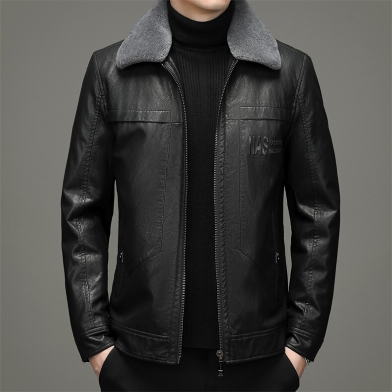 2023冬新款翻领带毛可拆男皮衣中青年皮外套男士皮夹克加厚羽绒，男装皮衣，电商B212（原钱塘6029）