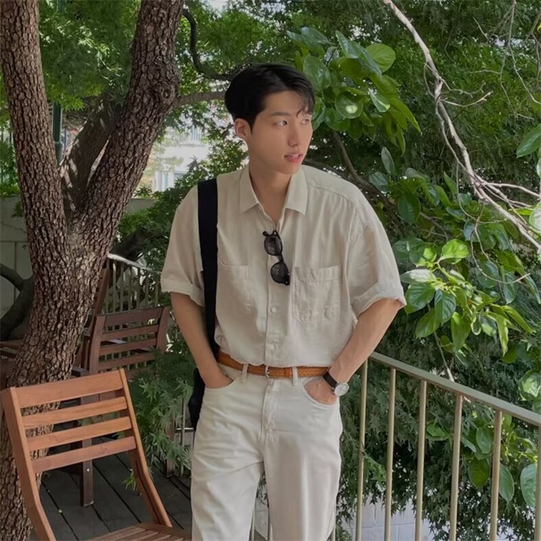 夏季短袖衬衫男士2025新款韩版薄款衬衣高级感轻熟风痞帅上衣ins图片