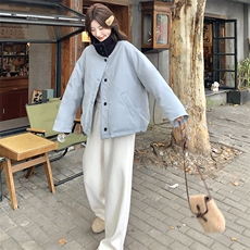 设计感针织拼接立领羽绒服女2024冬新款宽松加厚保暖白鸭绒短外套，女装羽绒服，2C129