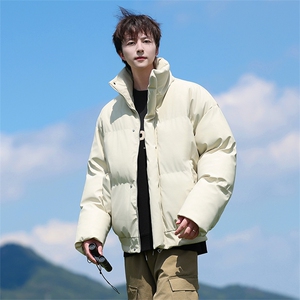 现货5W件冬季三防重磅硬挺boxy短款羽绒立领PU皮棉衣外套加厚棉服图片