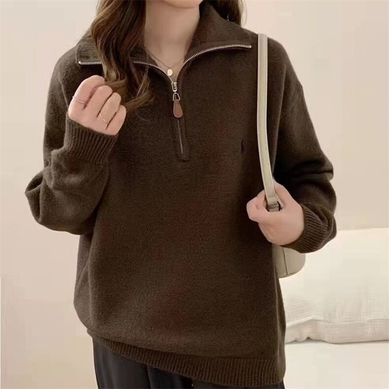 女士刺绣半拉链2025年秋季,女装羊毛衫,萱芳婷羊绒